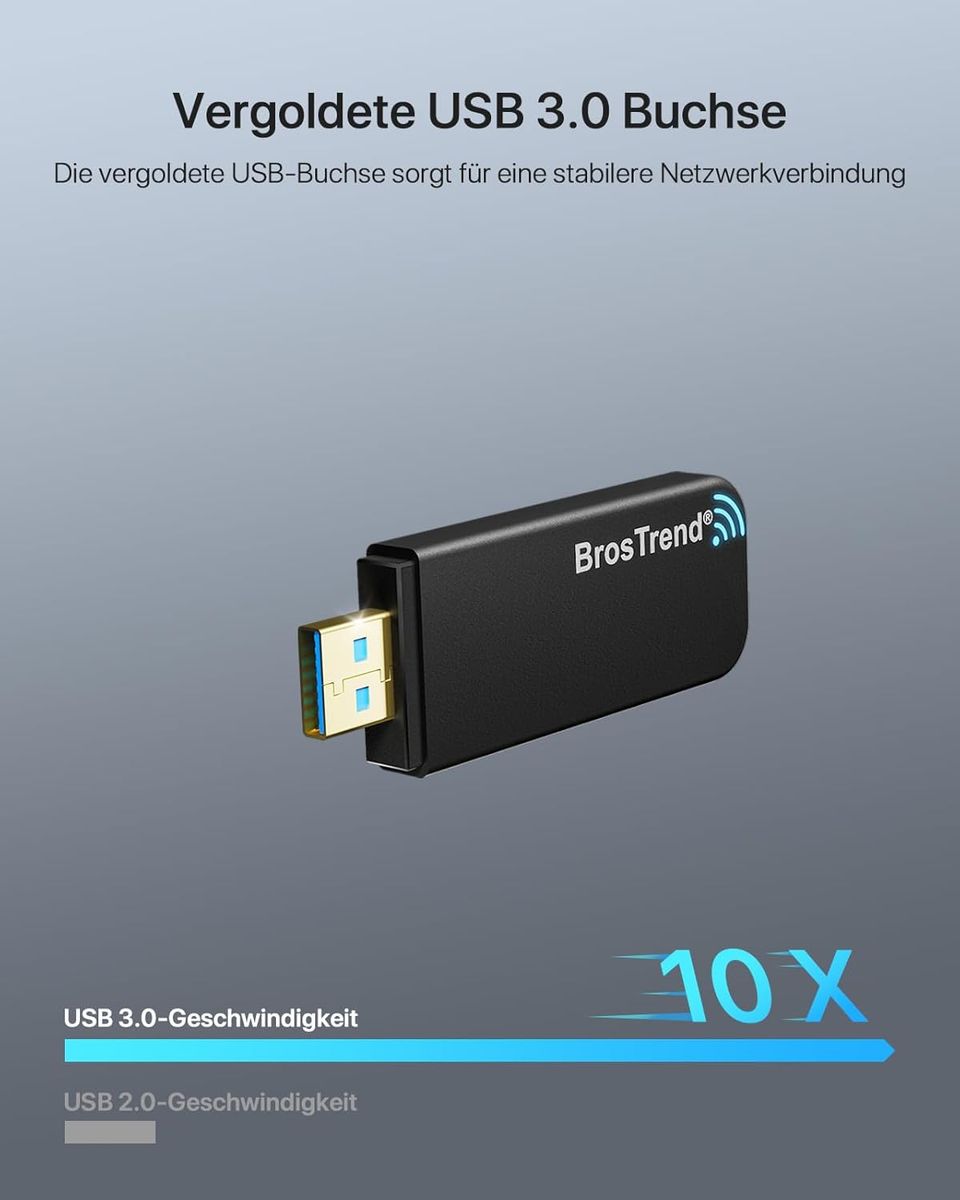 BrosTrend Linux USB WLAN Stick AC1200 für Ubuntu, Mint, Debian, Kubuntu, Mate, LMDE, Zorin, PureOS, Raspberry Pi 2+, Windows 11, USB 3.0 PC, Dual Band 5 GHz/867 Mbit/s + 2,4 GHz/300 Mbit/s