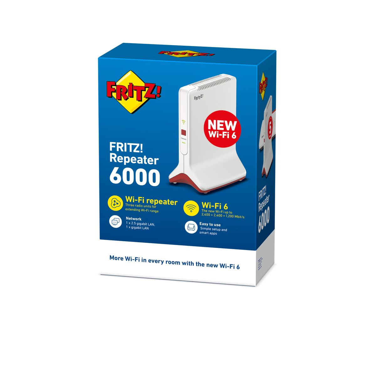 AVM FRITZ!Repeater 6000 International Wi-FI 6 Mesh Repeater Triband bis zu 4800 MBit/s 5 GHz & bis zu 1200 MBit/s 2,4 GHz WLAN-Access Point WPS internationale