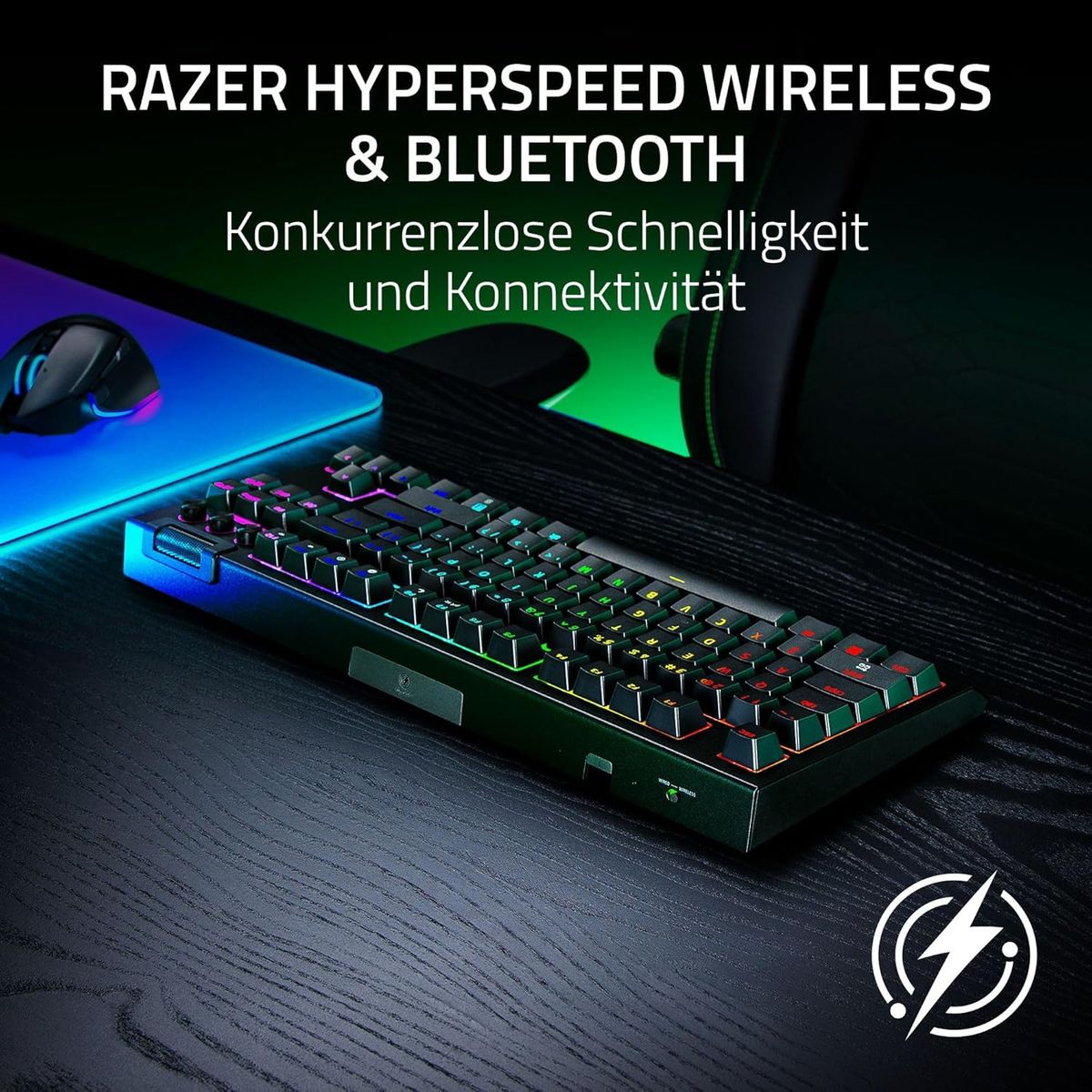Razer BlackWidow V4 Tenkeyless HyperSpeed Kabellose Hot-Swap Gaming-Tastatur, Orange Tactile Switches, Bluetooth & HyperSpeed 2,4 GHz 1000Hz, DEU Layout QWERTZ
