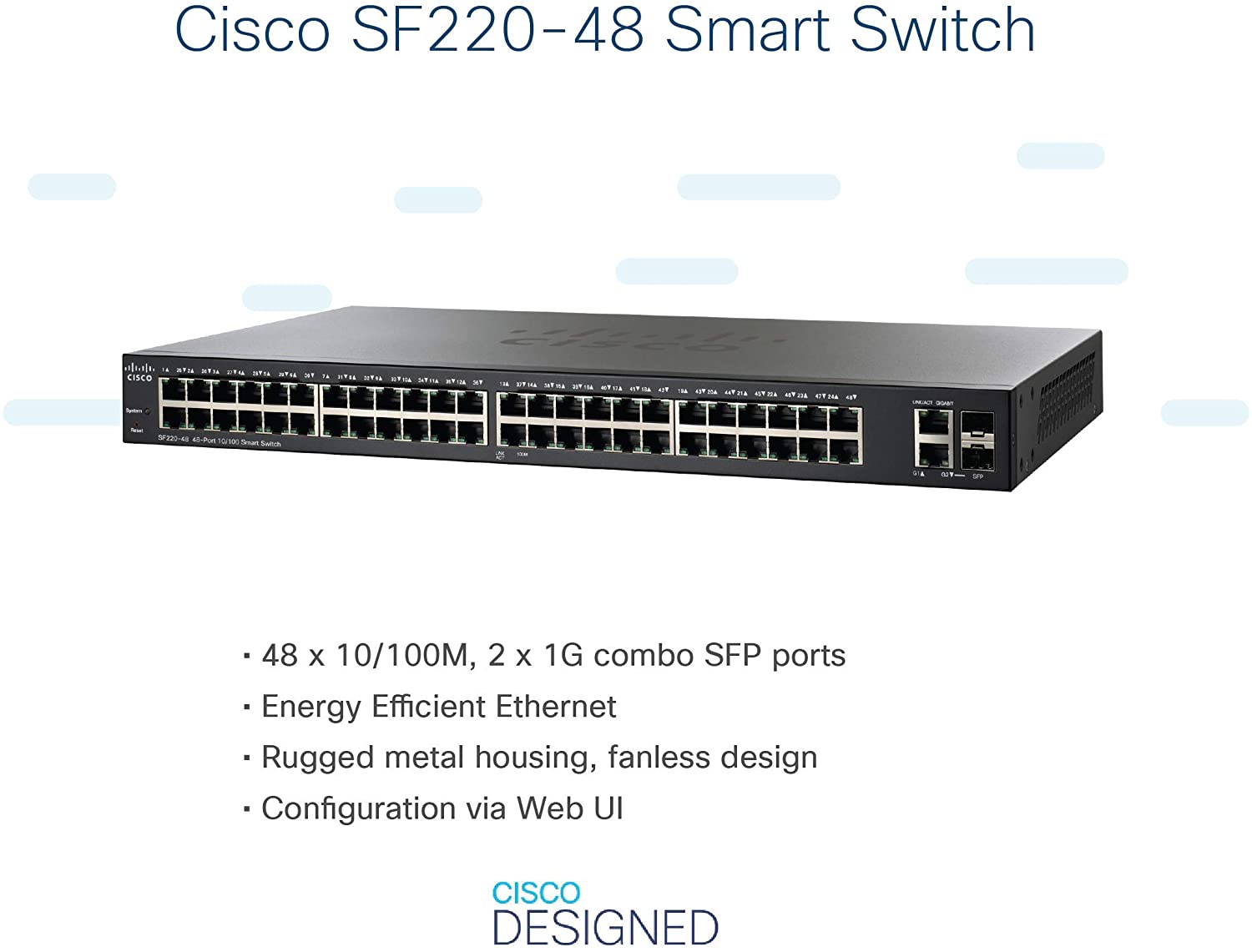 Cisco SF220-48 10/100-Fast Ethernet- Gigabit-Ethernet-Smart Switch je 48 2 Ports