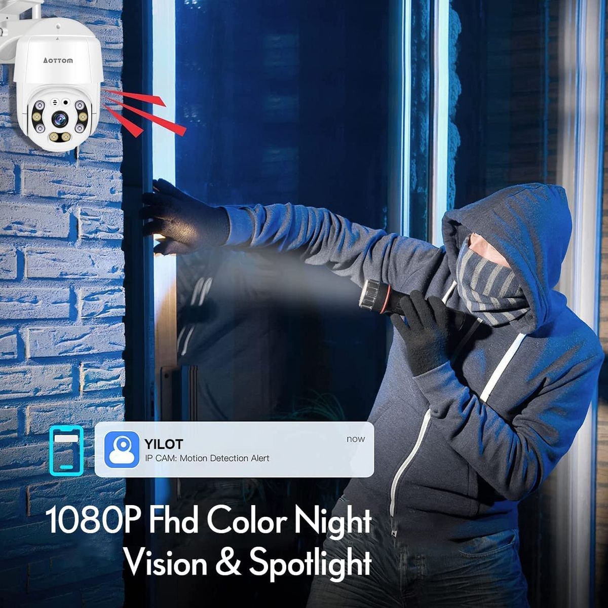 Aottom Überwachungskamera Aussen 1080P WLAN IP Kamera Outdoor PTZ Dome Kamera Sicherheitskamera Bewegungsmelder 40m Nachtsicht 2-Wege-Audio IP66 Wasserdicht APP YI Lot SD KartenslotMAX.128 GB