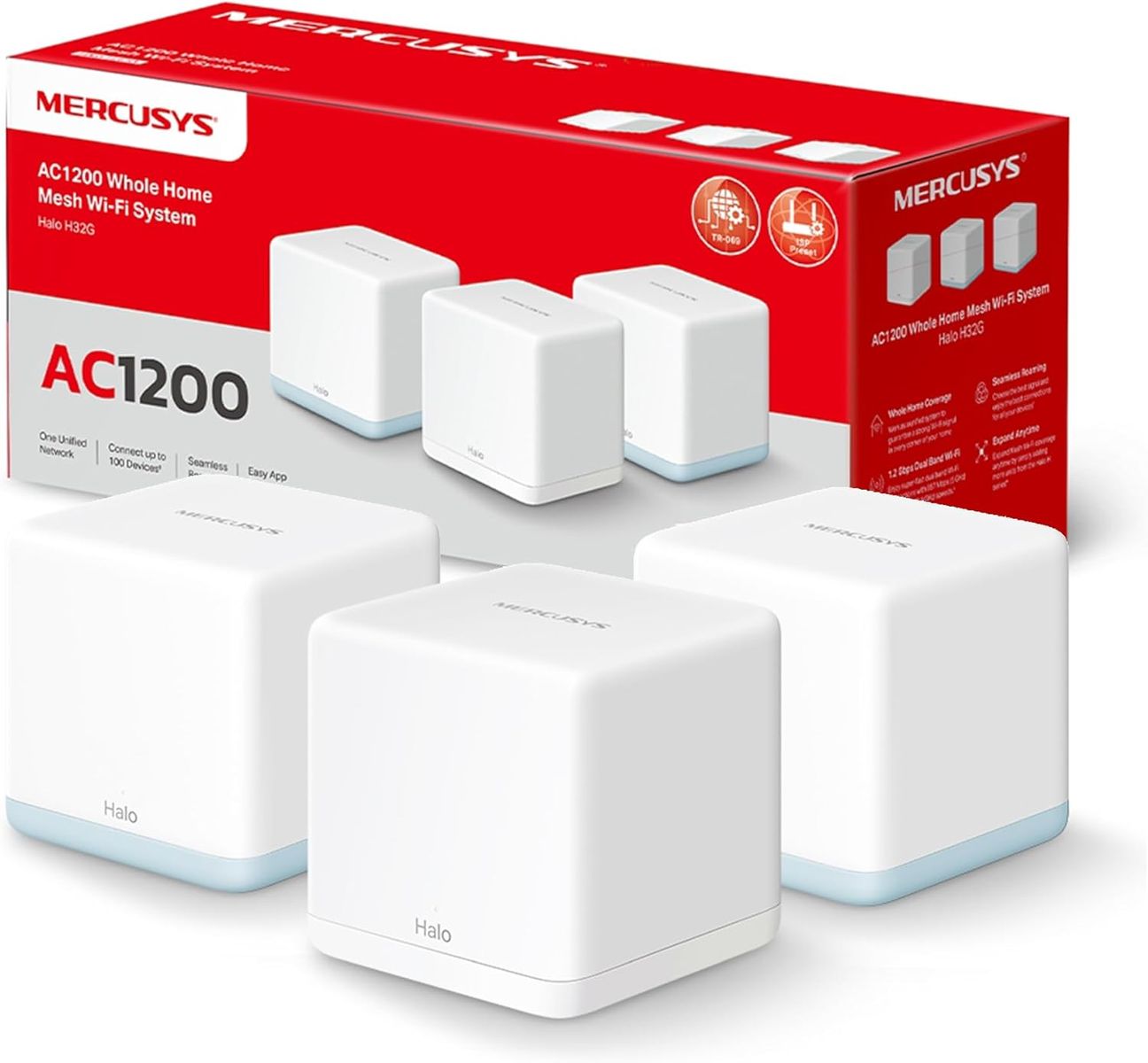 Mercusys Halo H1200G (3er Pack) WiFi Mesh Router AC1200Mbps, Router und Repeater, 3 Stück mit Abdeckung bis zu 320㎡, Gigabit Ethernet-Ports, Beamforming, MU-MIMO, Access Point WiFi Ethernet