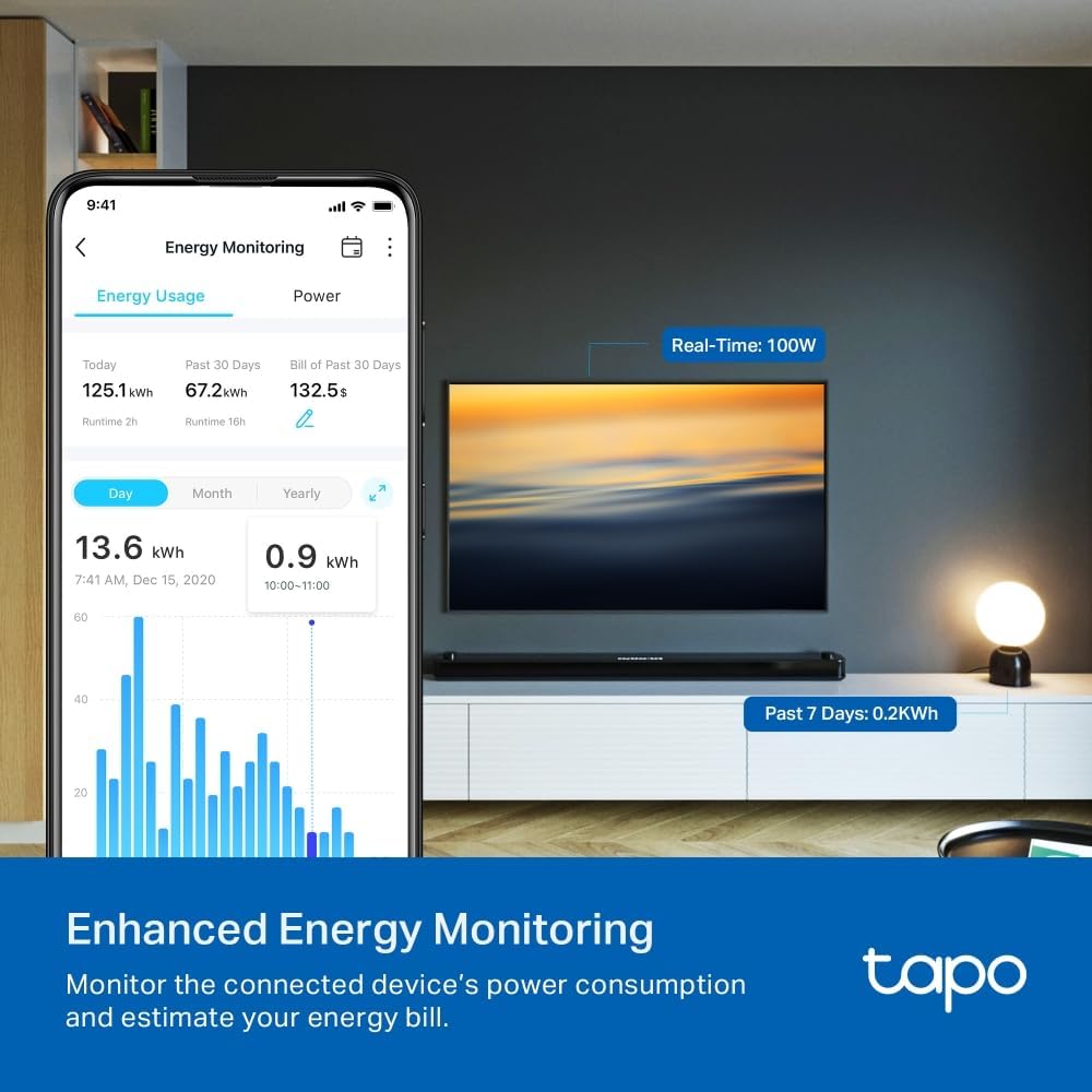 TP-LINK Tapo Nano Smart WLAN Steckdose Tapo P115 mit Energieverbrauchskontrolle, Smart Home Alexa Steckdose, funktioniert mit Alexa, Google Home, Sprachsteuerung, Fernzugriff, Kein Hub notwendig(4er-Pack)