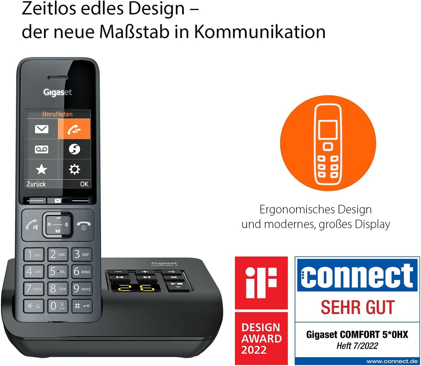 Gigaset Comfort 520A Trio 3 Schnurlose DECT-Telefone Anrufbeantworter- Elegantes Design Beste Audioqualität Freisprechfunktion Anrufschutz Adressbuch 200 Kontakten Titan-schwarz Comfort 520A Trio 3 Telefone AB