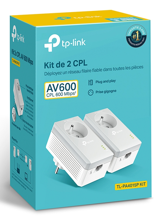 TP-Link TL-PA4015P KIT Powerline Adapter Kit 600 Mbit/s mit integrierter Steckdose, 2er-Set, Weiß, V6.0 FR