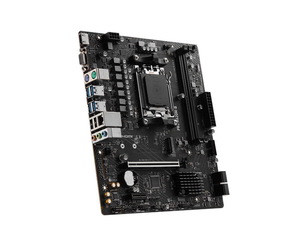 MSI PRO A620M-B Mainboard Micro-ATX, Sockel AM5, DDR5 128 GB, 2x DIMM, 2.5GbE, HDMI 2.1, M.2, SATA, RAID
