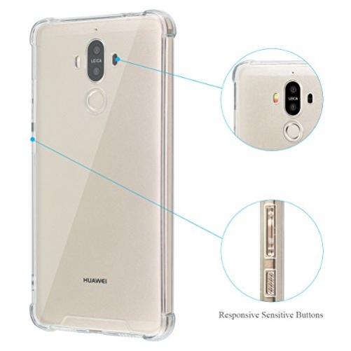 Huawei Mate 9 Hülle, Elzo [Kristall] Klar Handy Schutzhülle/Abdeckung/Hülse/Schale, Durchsichtige Silikon TKunst- Stoßstange/Schützend/Weich/Ultra Hybrid/Schock Absorption/Kratzfest/Luftkissen