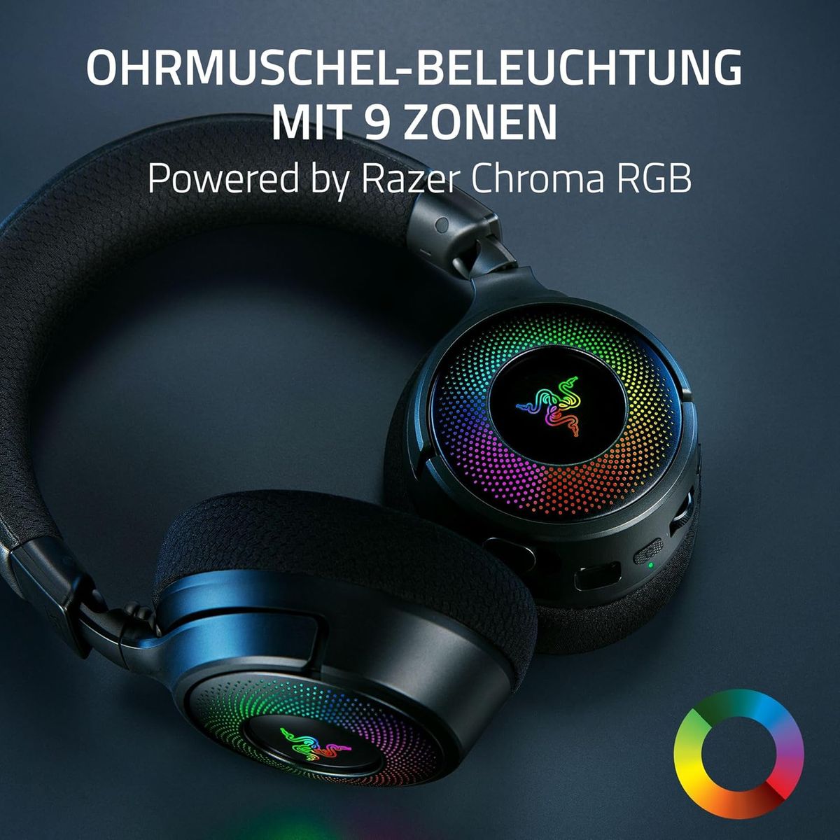 Razer Kraken V4 - Kabelloses PC Gaming-Headset (3-Modi-Konnektivität, Triforce 40mm Treiber, 9-Zonen-RGB-Beleuchtung der Ohrmuscheln, Mix- und Lautstärkeregelung, THX Spatial Audio) Schwarz