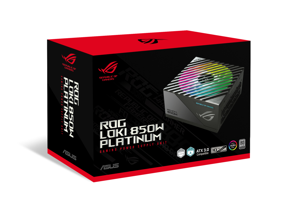ASUS ROG Loki SFX-L 850W Platinum Netzteil, 80 PLUS Platinum, vollmodular, 120 mm ARGB-Lüfter, 24-pin ATX, Schwarz/Silber