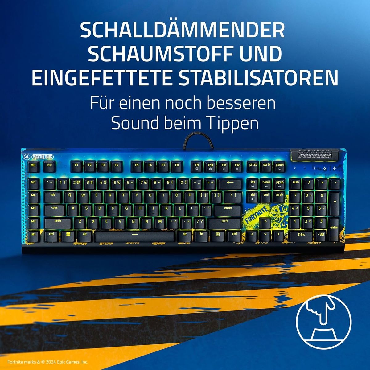 Razer BlackWidow V4 X Fortnite Edition - Mechanische Gaming-Tastatur - Razer Snap Tap (Yellow Switches, 6 eigene Makro-Tasten, Doubleshot-ABS-Tastenkappen, Chroma RGB) - (DEU Layout - QWERTZ)