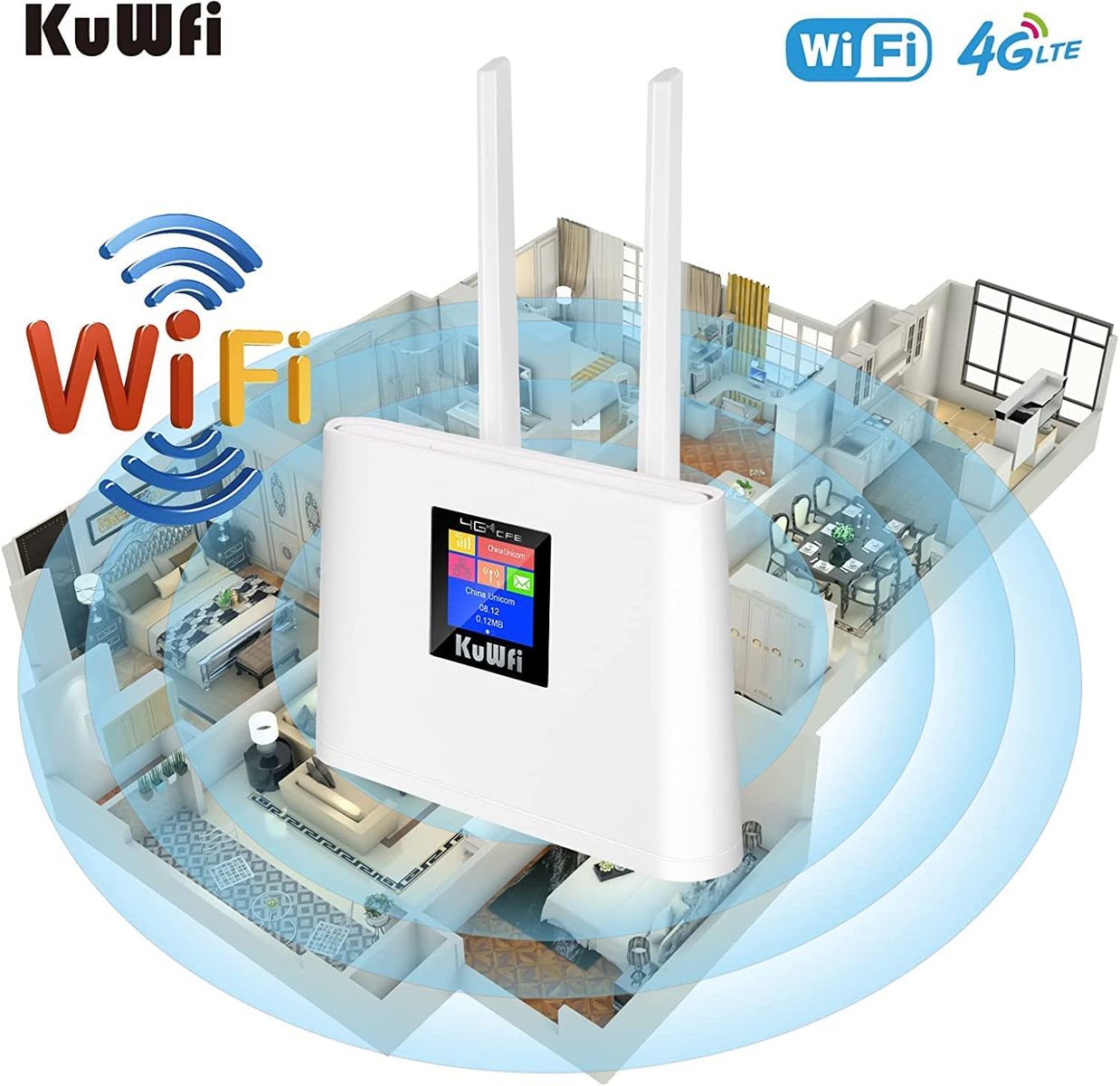 ‎KuWFi 4g LTE Router SIM Karte KuWFi 300Mbps Wireless WLAN Router SIM-Steckplatz Für Zuhause/Büro Unterstützt B1/B3/B5/B7/B8/B20 Unterstützt 10-20 WiFi-Benutzer