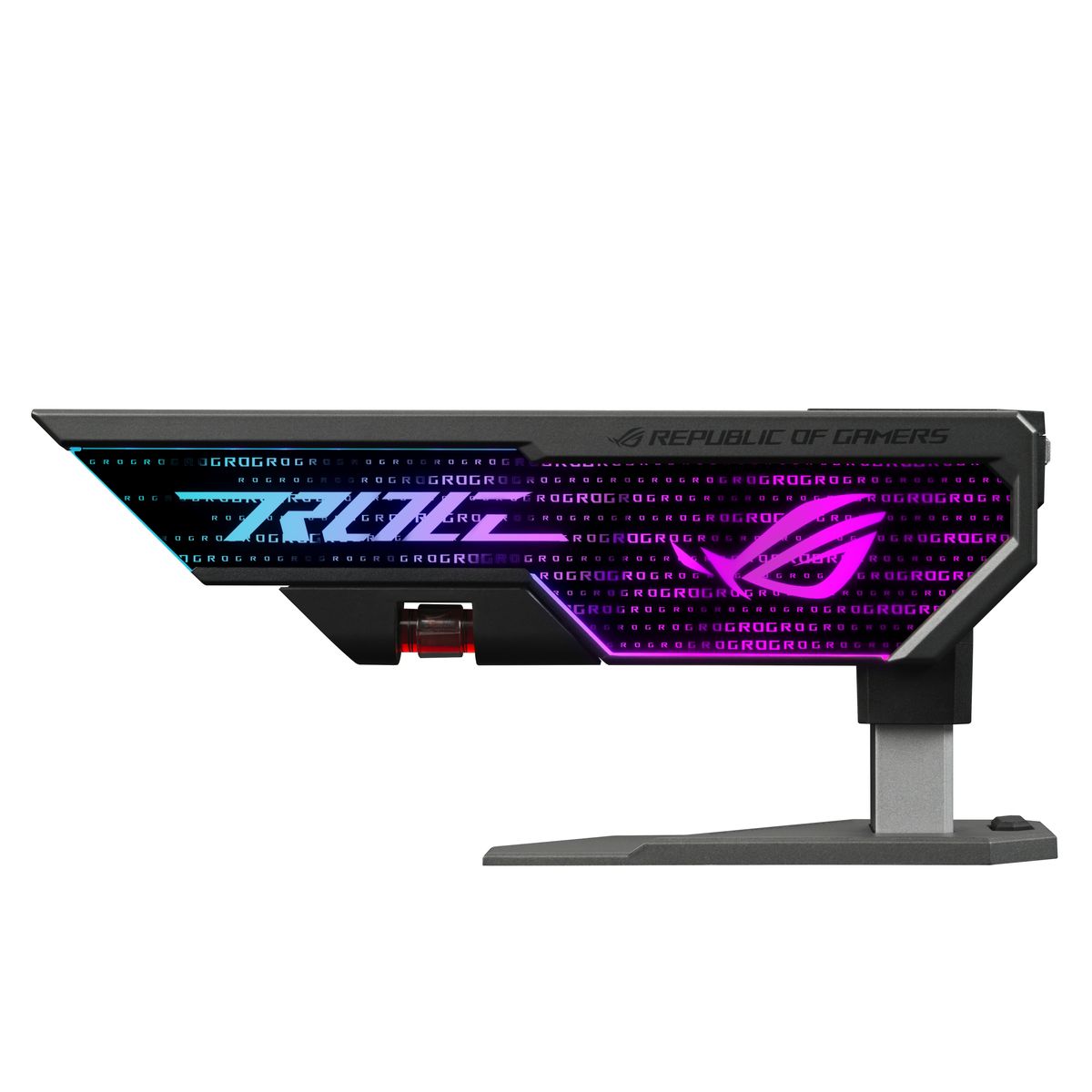 ASUS ROG Herculx Grafikkartenhalter, Universal, höhenverstellbar 72–128 mm, werkzeuglos, 3D-ARGB RGB, Thermoplast & Zink, Schwarz/Grau