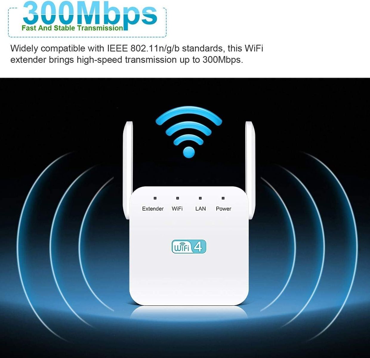 Getue WLAN Verstärker 300Mbit/s WLAN Repeater 2.4GHz WiFi Repeater Mit LAN/WAN Port 5dBi x2 Antennen,WiFi Booster mit Repeater/Router/AP Modus,Kompatibel zu Allen WLAN Geräten