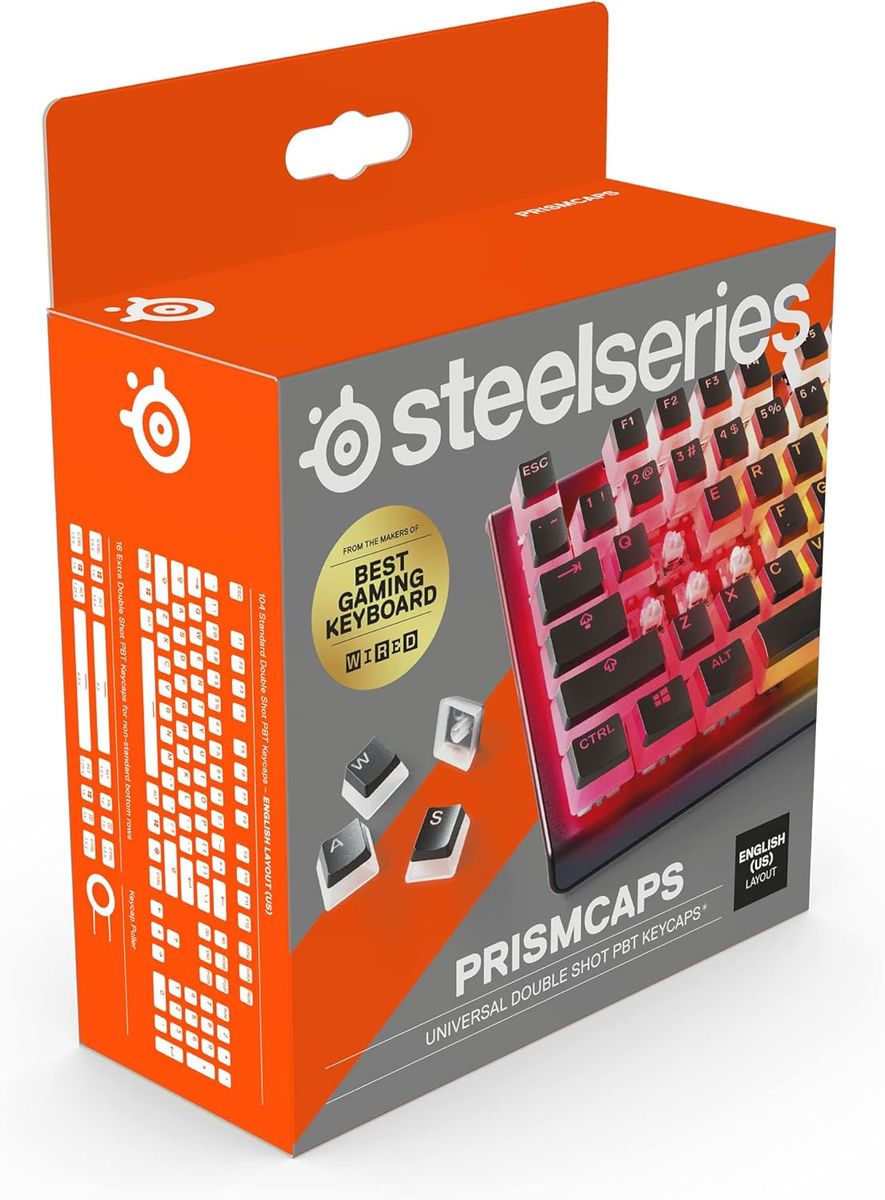 SteelSeries PrismCaps u2013 Double-Shot-Tastenset mit u201ePuddingu201c-Optik u2013 Kompatibilitu00e4t mit allen gu00e4ngigen mechanischen Tastaturen u2013 MX-Stu00f6u00dfel u2013 Schwarz (US-Tastaturlayout) - (USA Layout - QWERTY)
