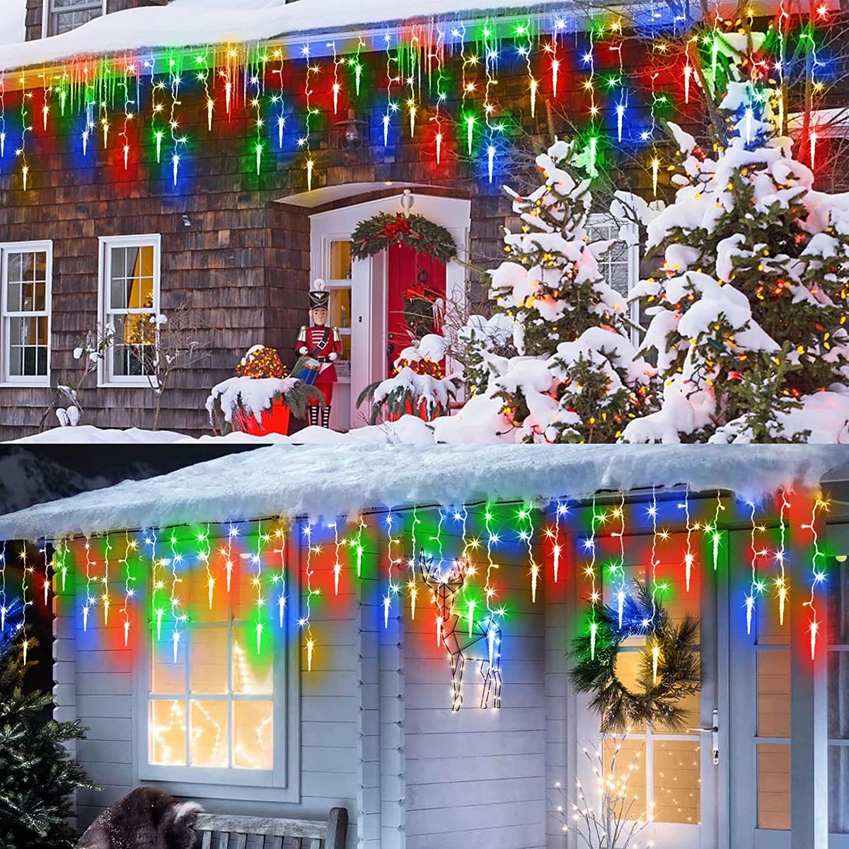 Auniq Eisregen Lichterkette Außen 5M 216 LED Eisregen Lichtervorhang Weihnachtsbeleuchtung IP44 Wasserdicht 8 Modi Eiszapfen Lichterkette 36 Tropfen 5m langem Kabel für Balkon Fenster Traufe Mehrfarbig
