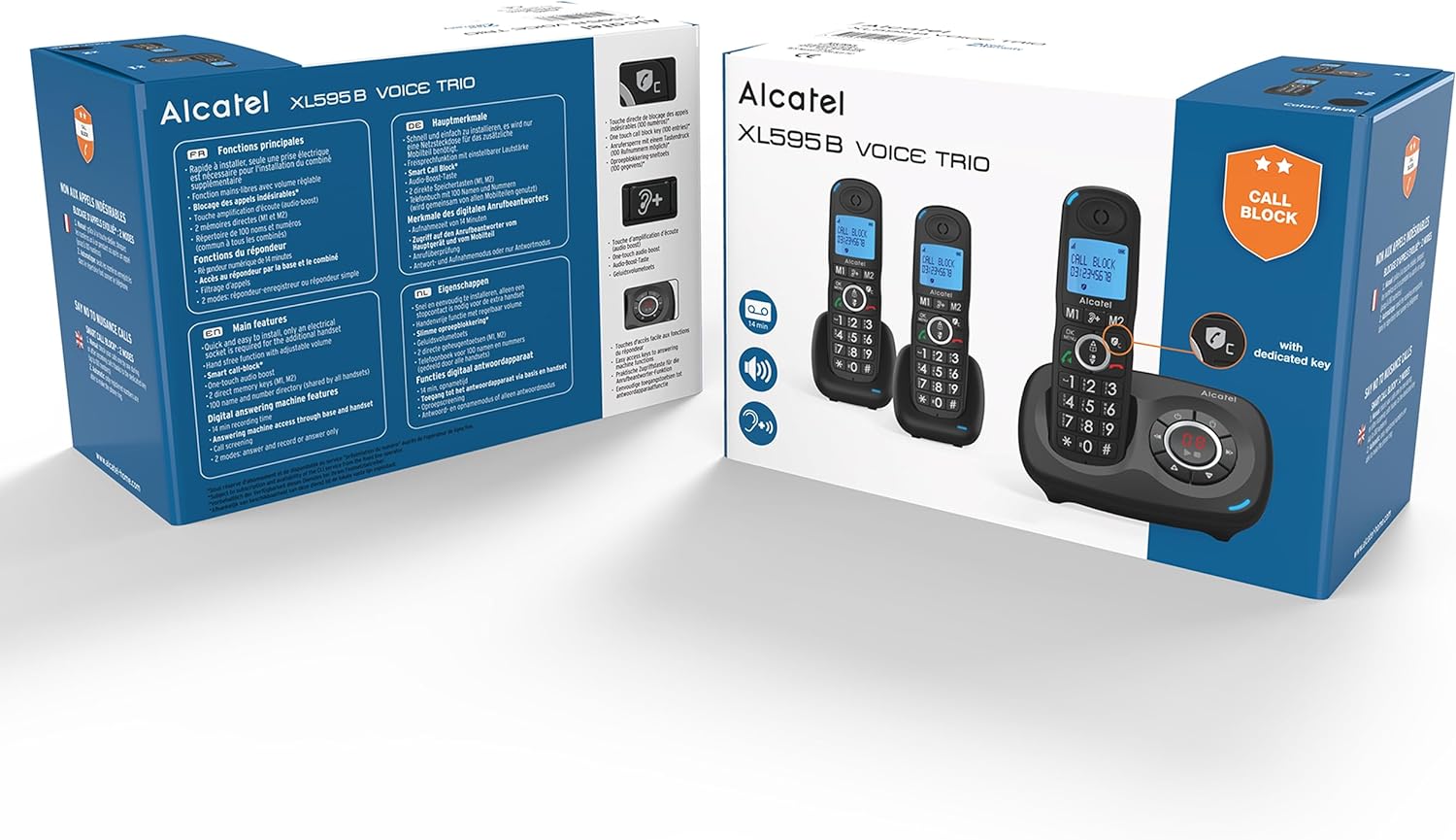 Alcatel XL595 Voice Trio schnurloses Großtastentelefon mit DREI Mobilteilen und Anrufbeantworter extra großes Festnetztelefon für zuhause mit Anrufschutz
