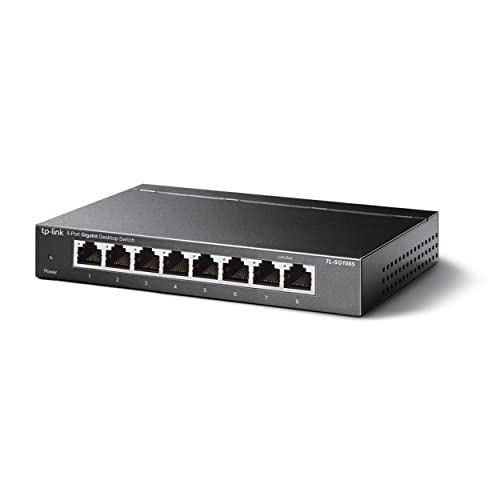 TP-Link TL-SG108S(UN) V2.0 8-Port Unmanaged Gigabit-Switch, Desktop, 10/100/1000, lüfterlos, Schwarz, Netzteil
