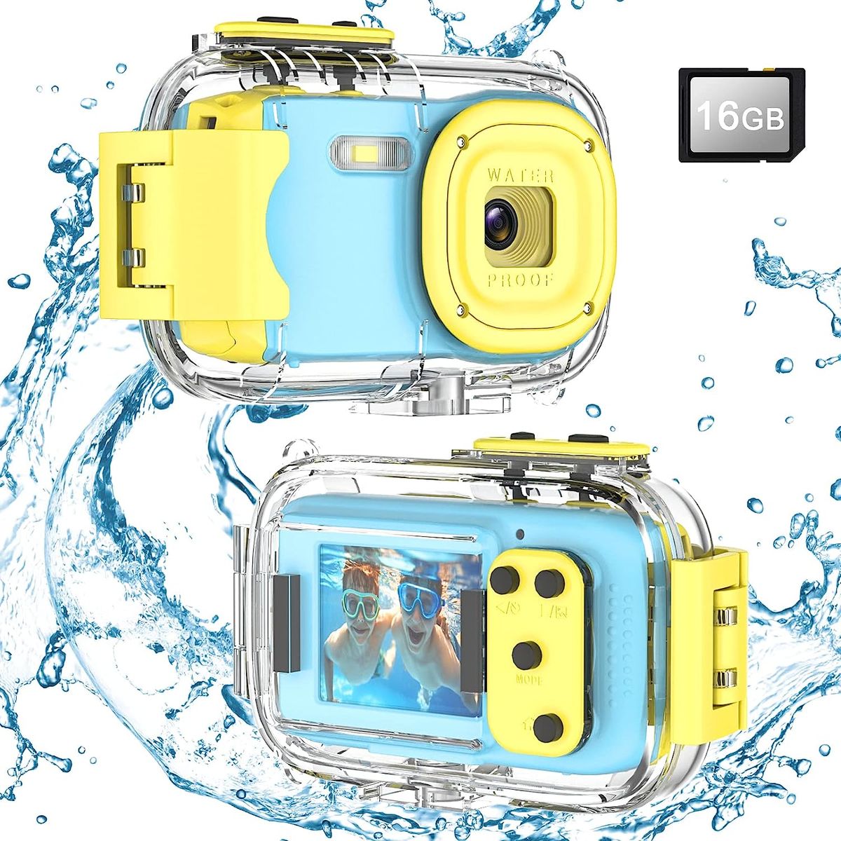 DioKiw 48MP Kinder Kamera, Mini Digitale wasserdichte Kinderkamera 1080P FHD Video Spielzeugkamera mit 2,0 IPS Bildschirm, 16GB SD-Karte, Silikonhülle, Geschenke für Jungen Mädchen im Alter von 3-12