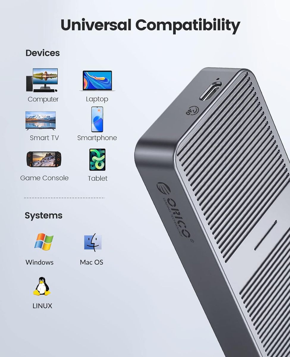 ORICO NVMe Gehäuse 40Gbps für Thunderbolt 3/4, USB 3.2/3.1/3.0/2.0, USB-C, USB4 M.2 NVMe-Gehäuse für PCIe 2280 M-Key (B+M Key) SSD, Aluminium M2 SSD Adapter bis zu 2700 MB/s- M224GY 40Gbps Grau ORICO NVMe Gehäuse 40Gbps für Thunderbolt 3/4, USB 3.2/3.1/3.0/2.0, USB-C, USB4 M.2 NVMe-Gehäuse für PCIe 2280 M-Key (B+M Key) SSD, Aluminium M2 SSD Adapter bis zu 2700 MB/s- M224GY 40Gbps Grau