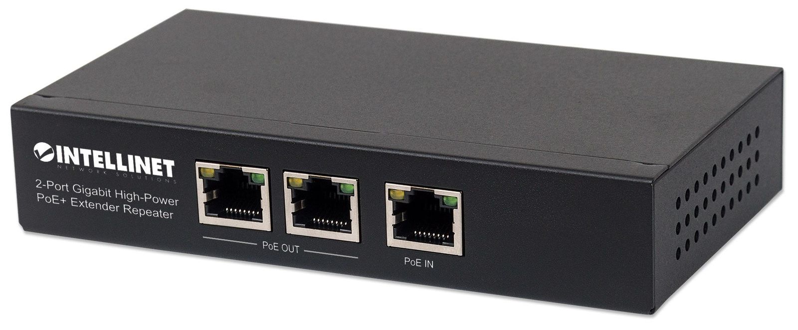 Intellinet 2-Port Gigabit High-Power PoE+ Extender, IEEE 802.3at/af PoE+/PoE, verlängert die Reichweite einer PoE-Verbindung um zusätzliche 100 Meter, 2 PSE-Ports, Metall