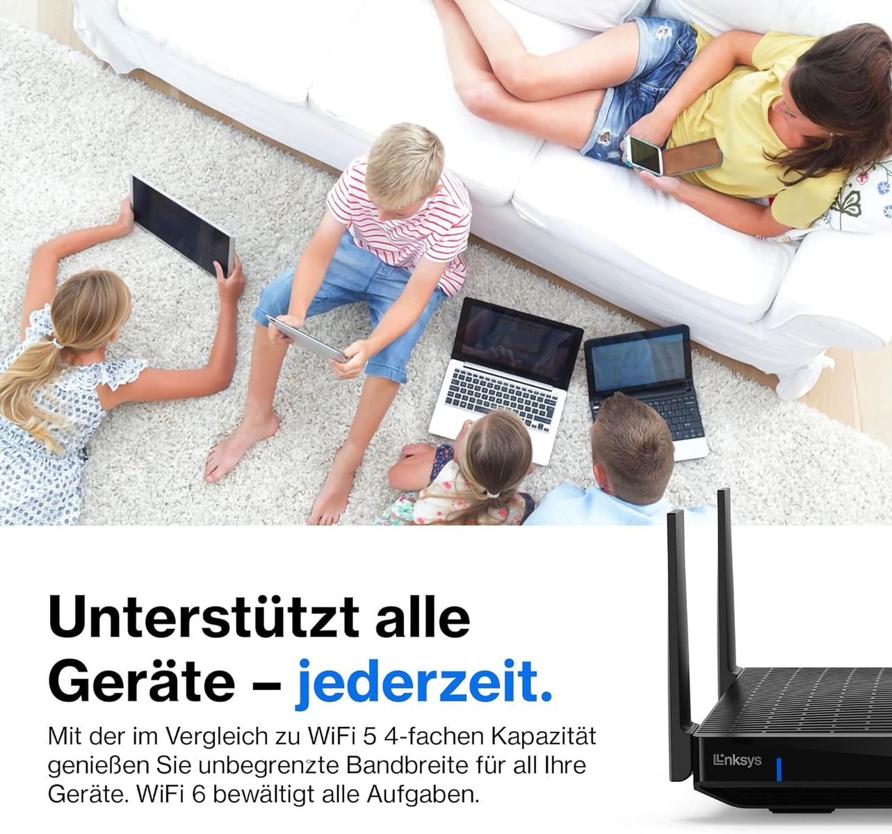 Linksys Hydra Pro 6E Tri‑Band WiFi-6E-Mesh-Router – 8-Stream-Router zum Gamen,Zugriff auf das 6-GHz-Band,bis 6.6 Gbit/s,250 m² Funkabdeckung,mehr als 55 Geräte,geeignet Velop-Mesh-Systeme,MR7500-EU