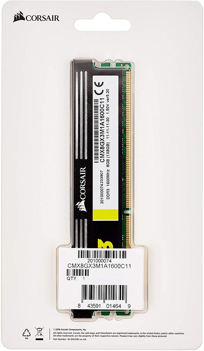 Corsair XMS3, 8GB, DDR3 memory module 1 x 8 GB 1600 MHz