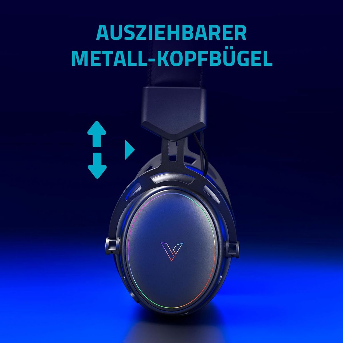 Rapoo VH800 kabelloses Gaming Over-Ear Headset, Flexibles Mikrofon mit Stummschaltung, Ohrpolster Kunstleder, 46h Akku, Headphone Bluetooth und 2,4Ghz PC/Mac/Xbox One/PS4/Nintendo Switch - Space Grey
