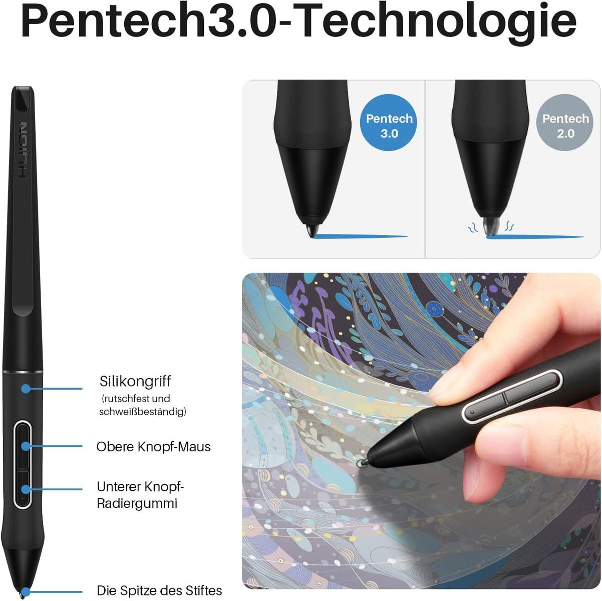 HUION Kamvas Pro 16 2.5K Grafiktablett Display 2.5 K Auflösung 145% SRGB-Farbraum 1: 1200-Kontrastverhältnis geeignet für Malerei Online-Arbeit-15.8"