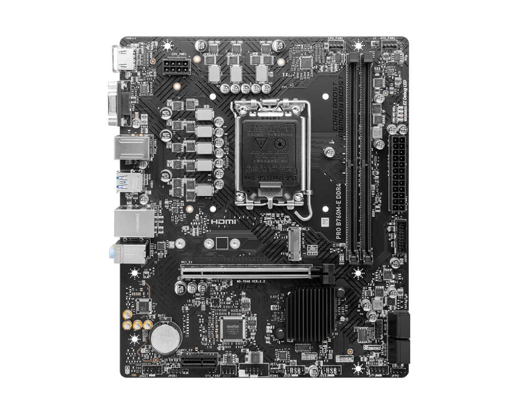 MSI PRO B760M-E DDR4 Mainboard LGA 1700 micro-ATX, Intel B760, DDR4, 2x DIMM bis 128 GB, M.2, SATA III, Realtek ALC897, Gigabit LAN