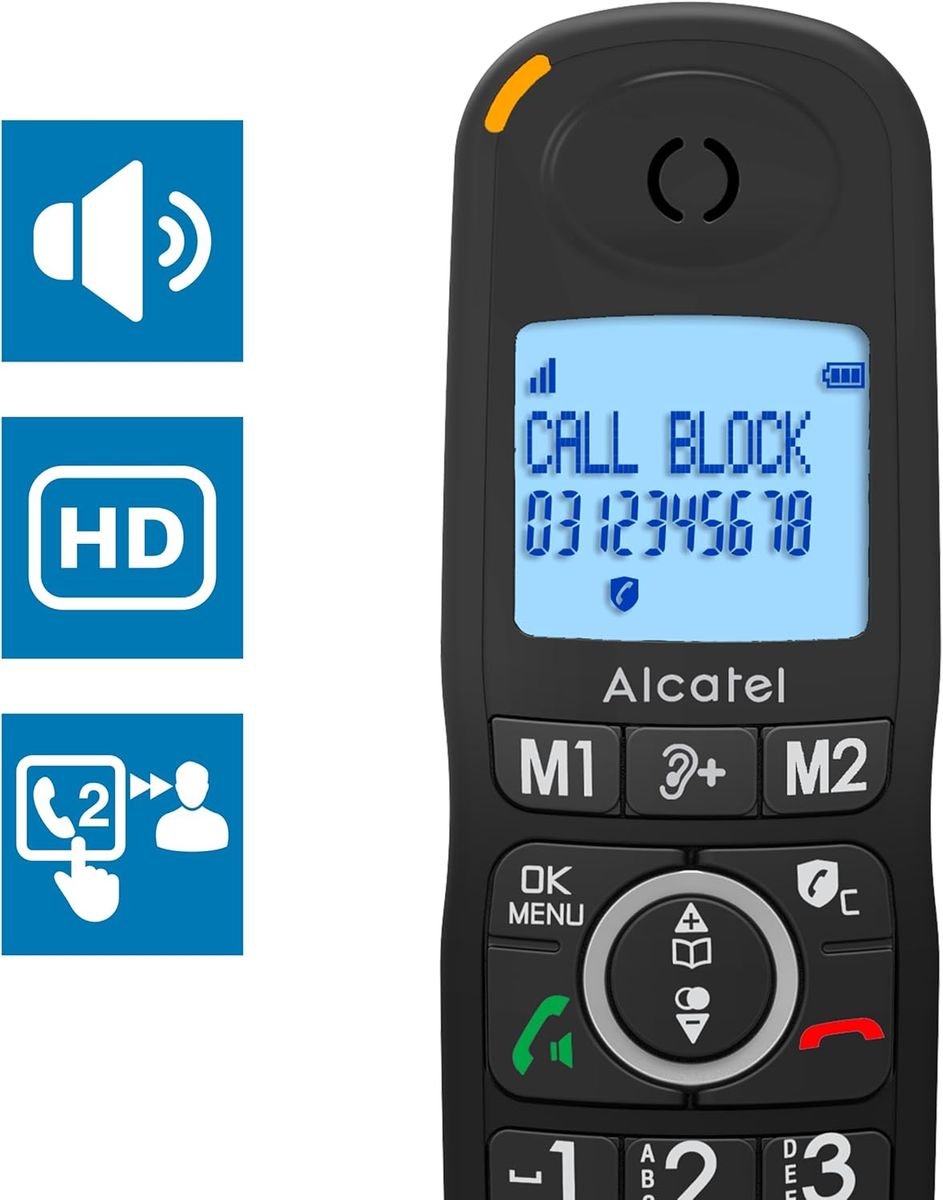 Alcatel XL595 B Schnurlostelefon mit großen Tasten, großes Display und Audio-Boost, Anrufsperre SOLO/OHNE REPONDER XL