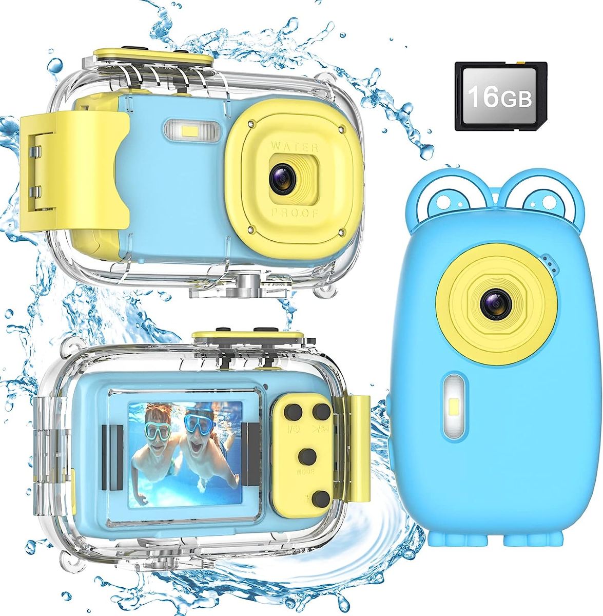 DioKiw 48MP Kinder Kamera, Mini Digitale wasserdichte Kinderkamera 1080P FHD Video Spielzeugkamera mit 2,0 IPS Bildschirm, 16GB SD-Karte, Silikonhülle, Geschenke für Jungen Mädchen im Alter von 3-12