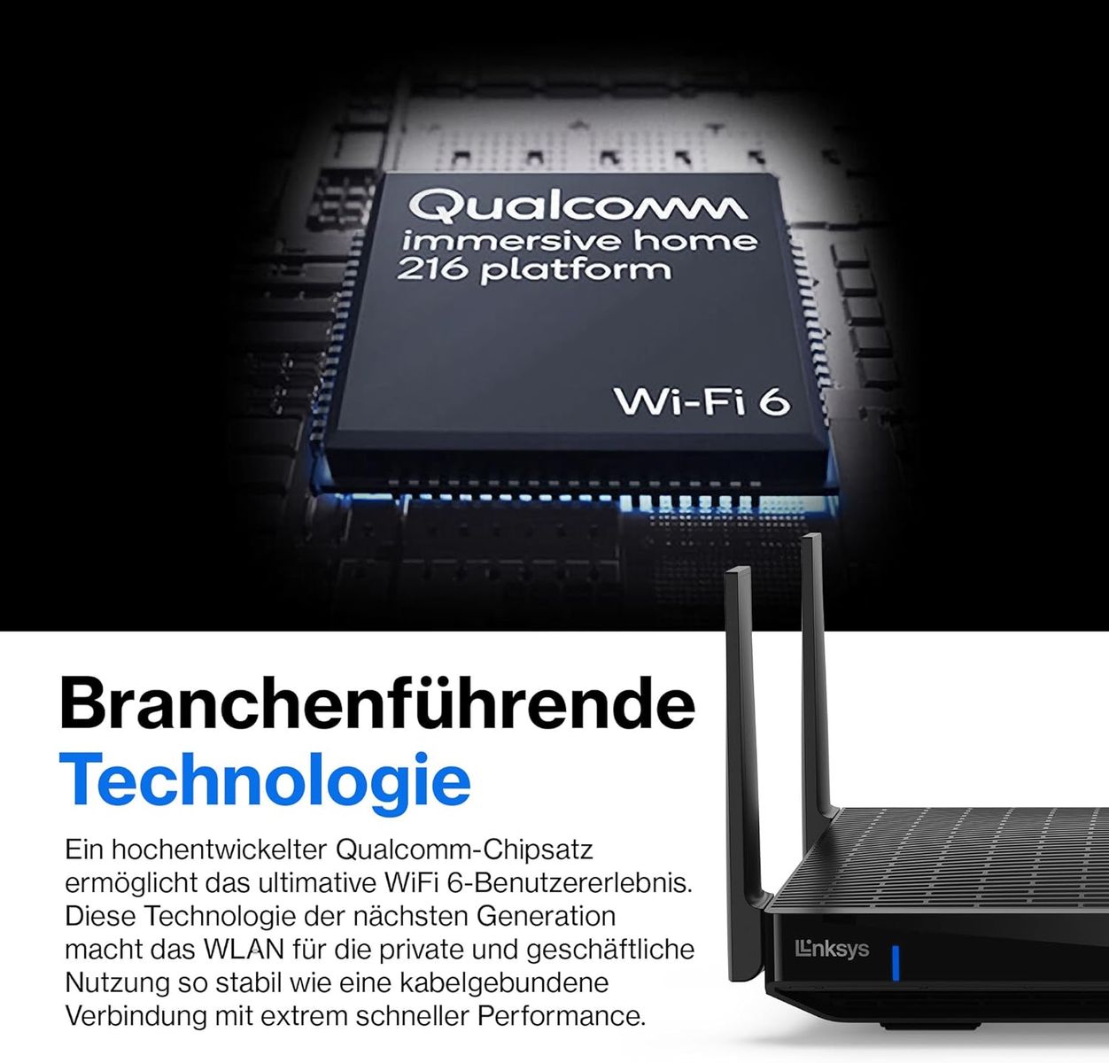 Linksys Hydra Pro 6E Tri‑Band WiFi-6E-Mesh-Router – 8-Stream-Router zum Gamen,Zugriff auf das 6-GHz-Band,bis 6.6 Gbit/s,250 m² Funkabdeckung,mehr als 55 Geräte,geeignet Velop-Mesh-Systeme,MR7500-EU