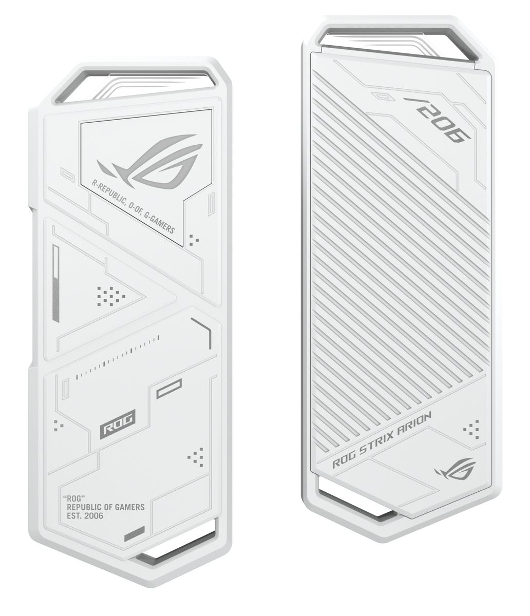 ASUS ROG Strix Arion White Edition M.2 NVMe SSD-Gehäuse, USB 3.2 Gen 2 (10 Gbit/s), toollose Installation, Aluminium, ASUS Aura Sync, USB‑C & USB‑A Kabel