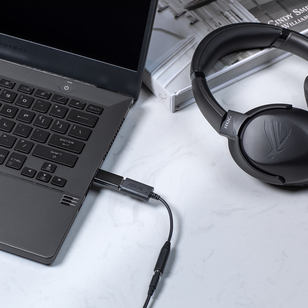 ASUS 90YH02L1-B2UA00 AI Noise-Canceling Mic Adapter, USB-C auf 3,5 mm, Aktive Geräuschunterdrückung, 96 kHz, Schwarz