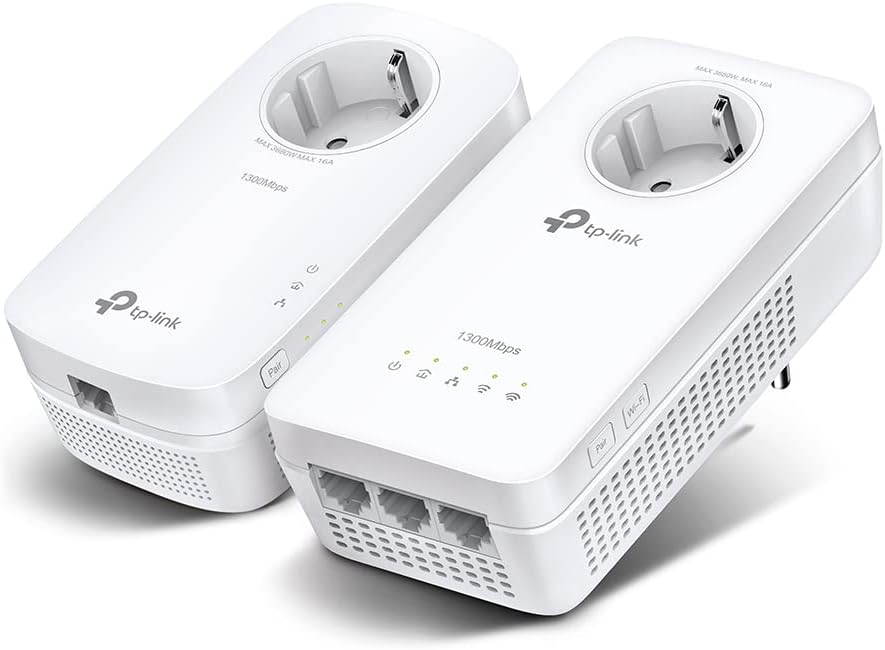 TP-Link WLAN Powerline Adapter Set TL-WPA8631P KIT(Dualband WLAN 1200Mbit/s, AV1300 Powerline, Steckdose, Wifi Clone, MU-MIMO, 4 Gigabit Ports, Plug&Play, ideal für HD-Streaming, App Kontrolle)weiß Powerline WiFi Kit