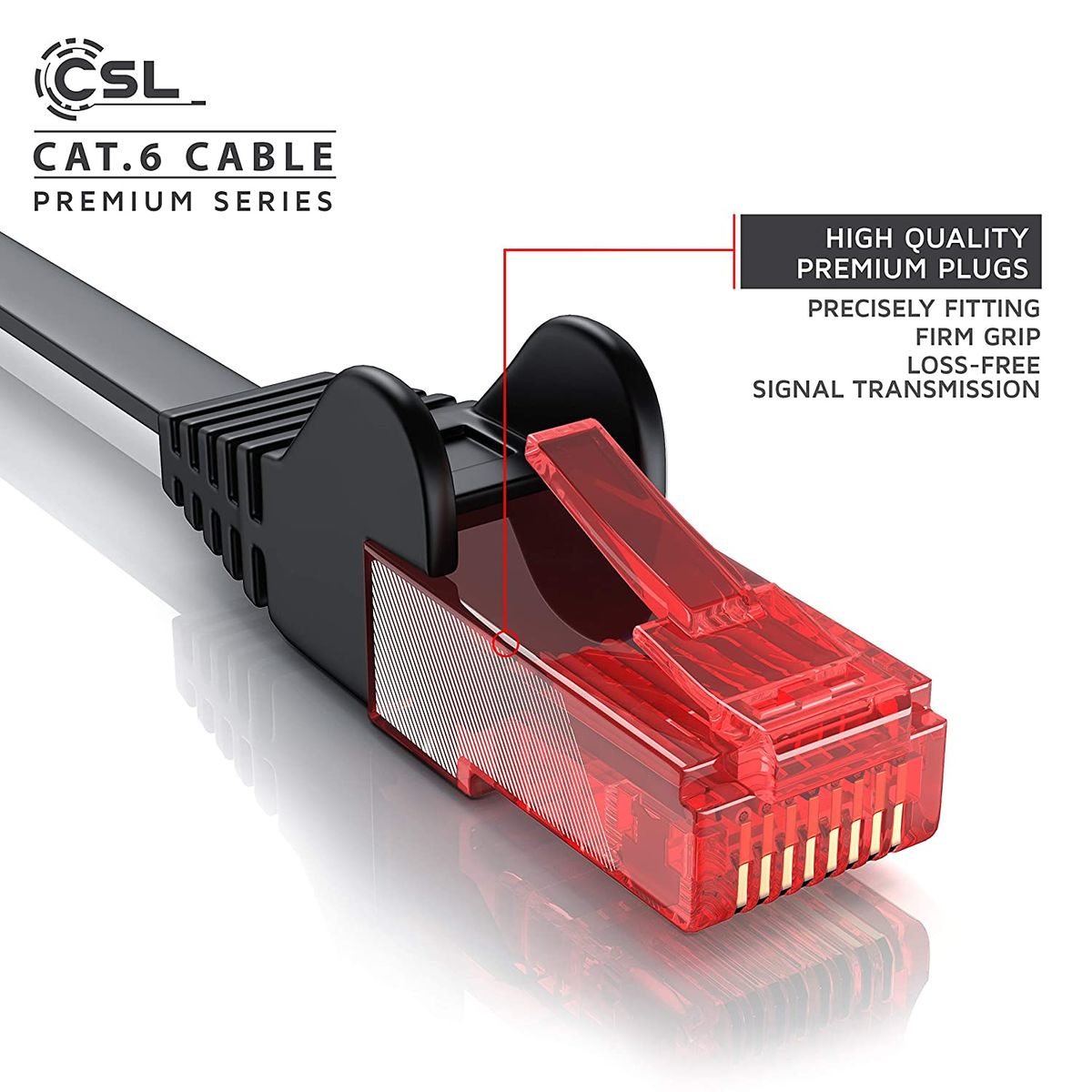 CSL CAT. 6 Ethernet Gigabit Lan network cable (RJ45) Black and White, black