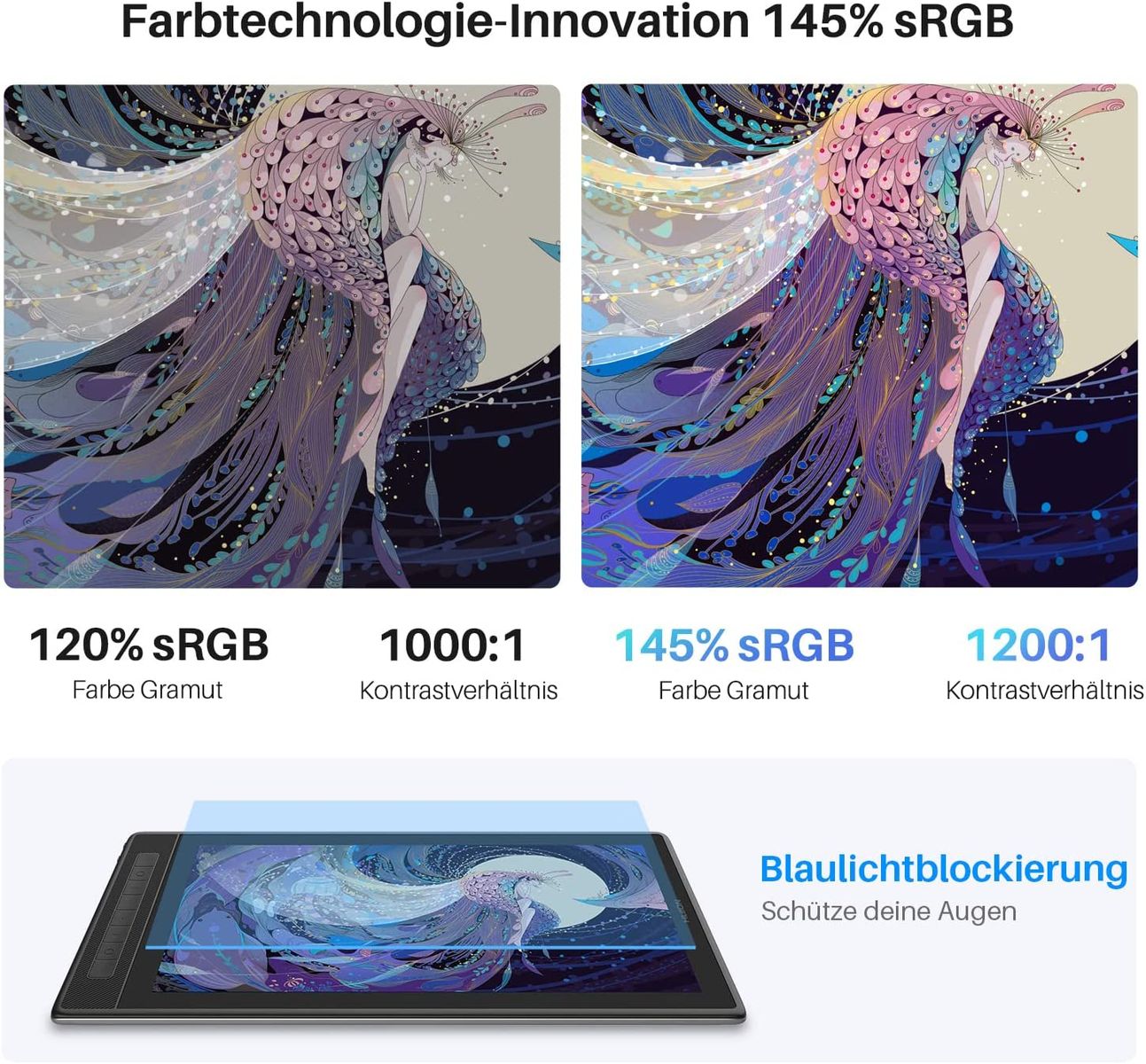 HUION Kamvas Pro 16 2.5K Grafiktablett Display 2.5 K Auflösung 145% SRGB-Farbraum 1: 1200-Kontrastverhältnis geeignet für Malerei Online-Arbeit-15.8"