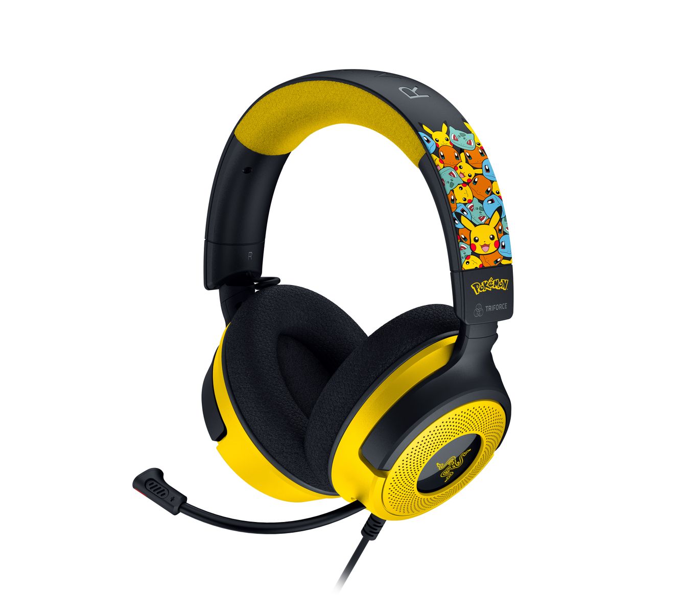 Razer Kraken V4 X Pokemon Gaming-Headset, kabelgebunden, USB Type-C & USB Type-A, On-Ear, Boom-Mikrofon, RGB, 1,8 m, Schwarz/Gelb