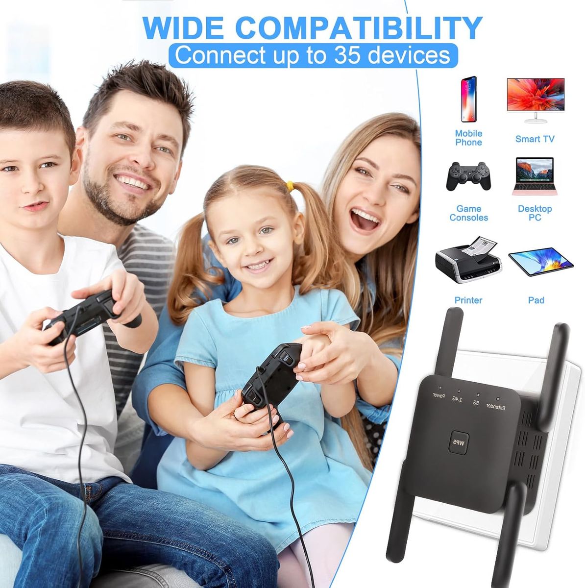 Glxertvz WLAN Repeater WLAN Verstärker 1200Mbit/s Dualband 2,4GHz+5GHz WiFi Booster mit Repeater/Router/Access Point Modus,4 Antenne,Einfache Einrichtung,WiFi Range Extender Mit LAN/WAN Port