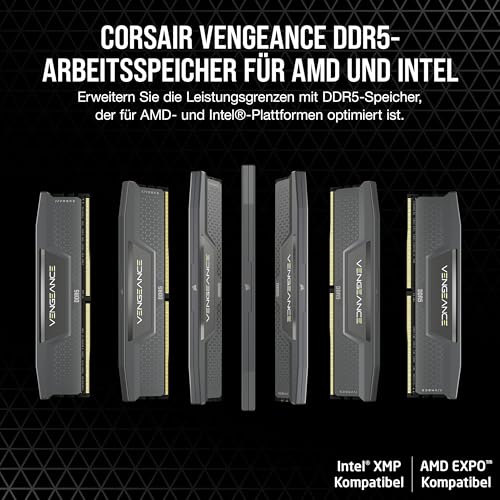 CORSAIR VENGEANCE CMK32GX5M2E6000Z36 DDR5 Desktop-Arbeitsspeicher 32GB (2x16GB) 6000MHz CL36 AMD EXPO Intel XMP 3.0 Grau