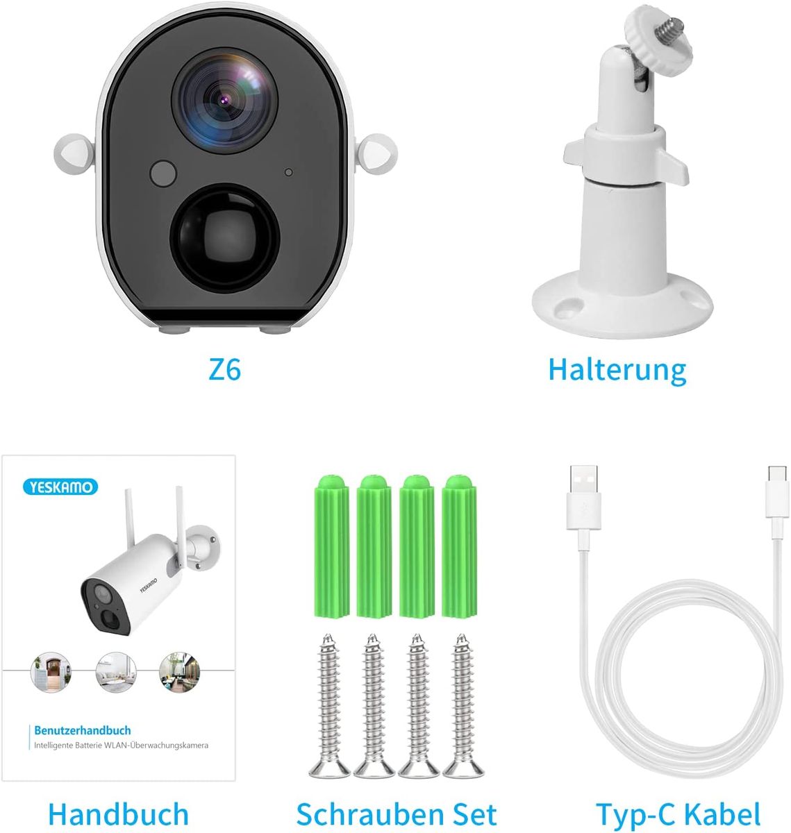 YESKAMO Überwachungskamera Aussen mit AKKU 10400mAh IP Kamera mit Solarpanel WLAN 1080P Camera für Heimüberwachung Zwei Wege Audio,Wasserdicht,Nachtsicht