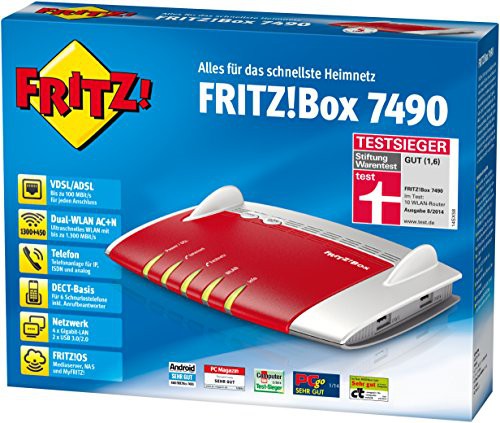 AVM FRITZ!Box 7490 WLAN AC + N Router DE VDSL/ADSL DECT-Basis 4 Gigabit-LAN