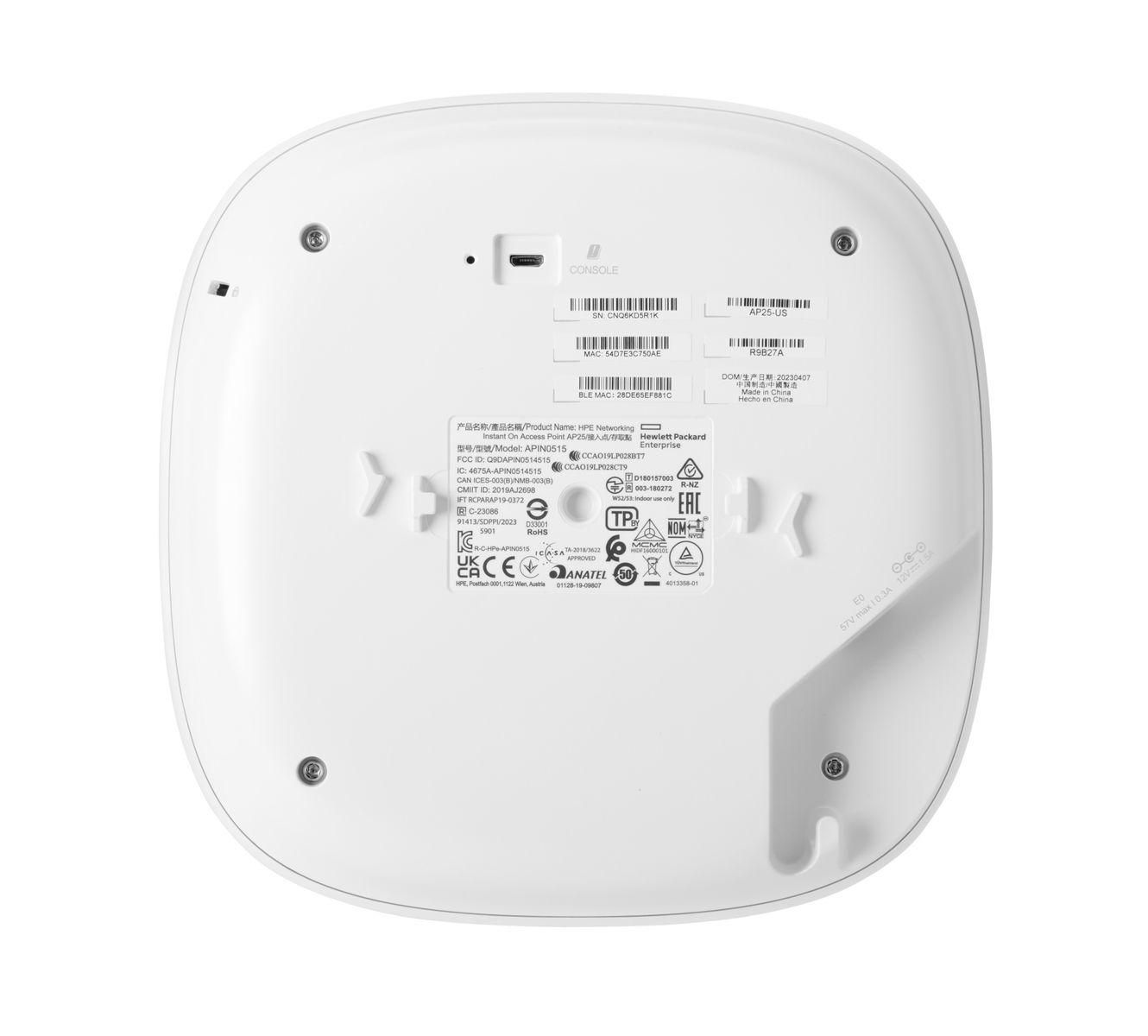 HPE Aruba Instant On AP25 Indoor Access Point, Wi‑Fi 6 (802.11ax), 4x4 MU‑MIMO, OFDMA, 2,4/5 GHz, 4,8 Gbit/s, 2,5G PoE, WPA3