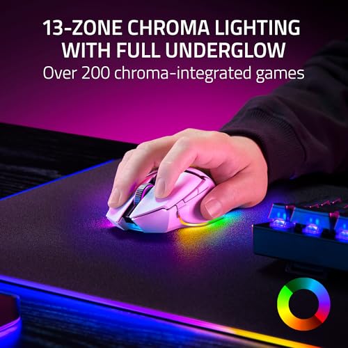 Razer Basilisk V3 Pro White Edition Kabellose Ergonomische Gaming-Maus, 30.000 DPI, HyperScroll neigbares Rad, 13-Zonen-Chroma RGB, Mercury