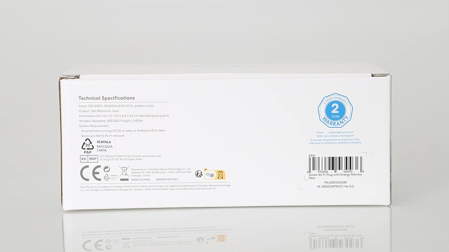 meross Intelligente WLAN-Steckdose, italienische Smart Plug 16 A (Typ L), Energie Monitor, kompatibel mit Alexa, Google Assistant, SmartThings, 3 Stück meross Intelligente WLAN-Steckdose, italienische Smart Plug 16 A (Typ L), Energie Monitor, kompatibel mit Alexa, Google Assistant, SmartThings, 3 Stück