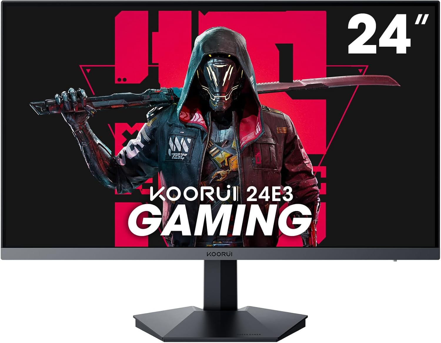 KOORUI 24 Zoll Gaming Monitor 165Hz, IPS, 1080p, 1ms, kompatibel Adaptive-Sync G-sync, Rahmenlos, HDMI, DisplayPort, Neigungsverstellbar, Augenpflege, VESA-Wandmontage, schwarz