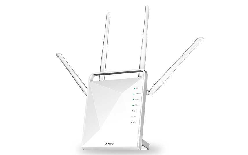 STRONG ROUTER1200 WLAN-Router 1200 Mbit/s Dual-Band (2,4/5 GHz), Gigabit Ethernet, 4x LAN, USB, MicroSD, Tabletop, Weiß, EU Stecker