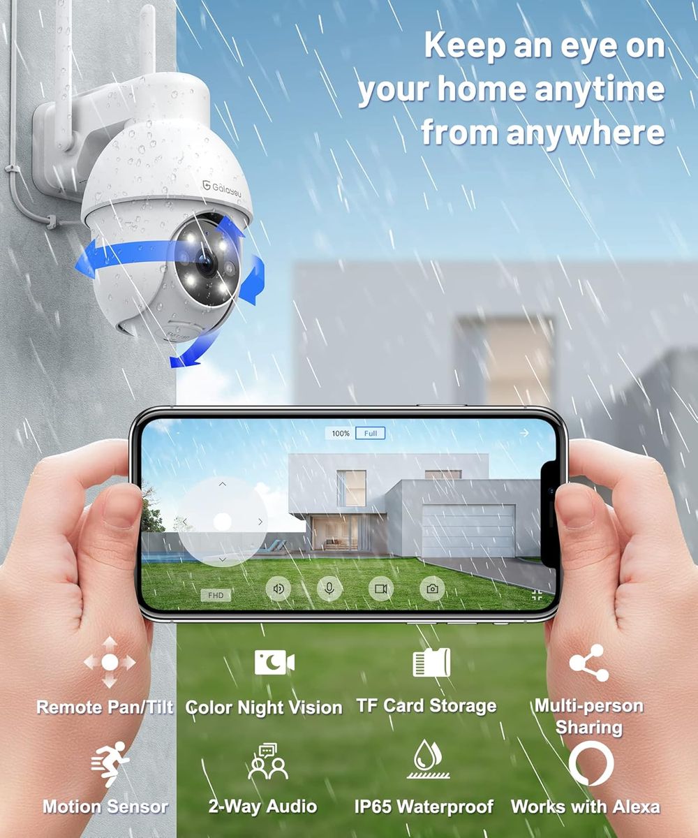 GALAYOU 2K Überwachungskamera Aussen, PTZ Outdoor WLAN IP Kamera überwachung außen, WiFi Dome Camera mit Farbiger Nachsicht, Zwei-Wege-Audio Y4 2.4Ghz-1P