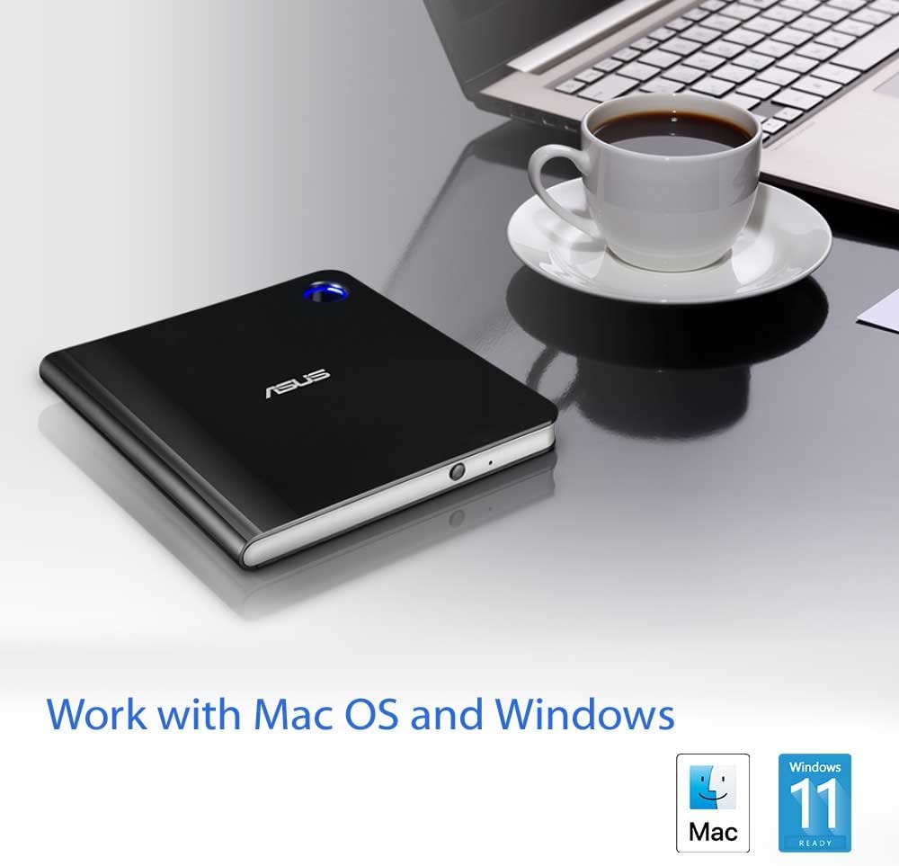 ASUS SBW-06D5H-U BDXL Extern Ultra Slim Blu-ray und MDisc Brenner (USB 3.1, USB-C, 2 Kabel) schwarz