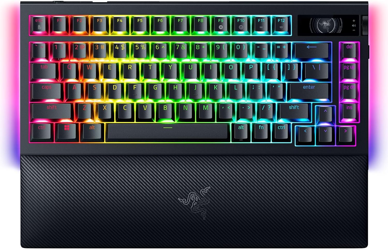Razer BlackWidow V4 Pro 75% - Kabellose Hotswap-Gaming-Tastatur - OLED-Display (Command Dial, Konnektivitu00e4t 4K Hz & Bluetooth, Razer Snap Tap, magnetische Handballenauflage) Schwarz - (USA Layout - QWERTY)